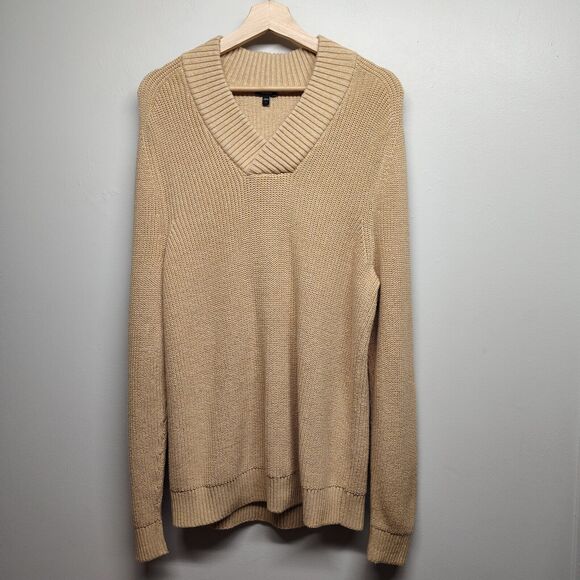 Express Sweaters - Express Knit Sweater Women Size L Tan V-Neck Grandpacore Preppy Winter Casual